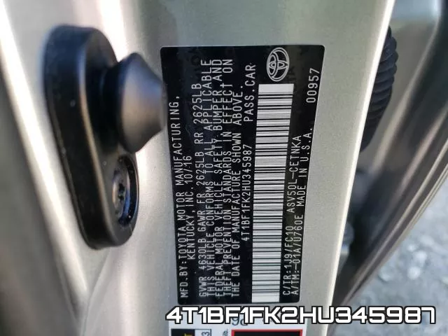 4T1BF1FK2HU345987 фото 2