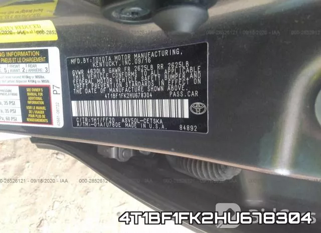 4T1BF1FK2HU678304 фото 9