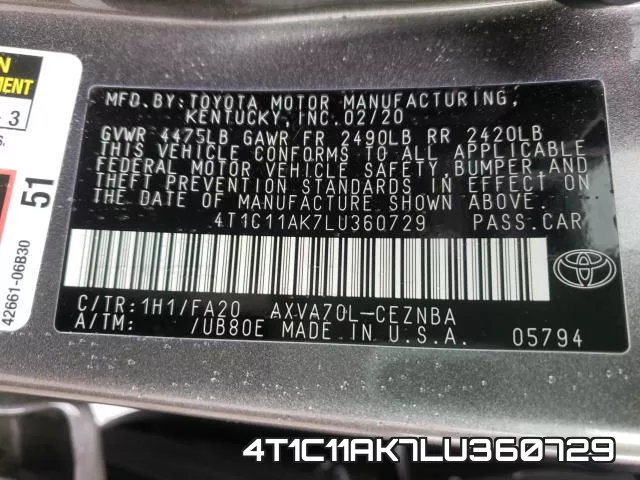 4T1C11AK7LU360729 фото 2