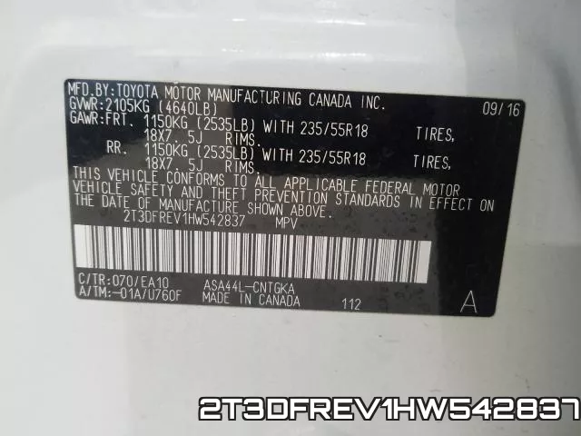 2T3DFREV1HW542837 фото 2