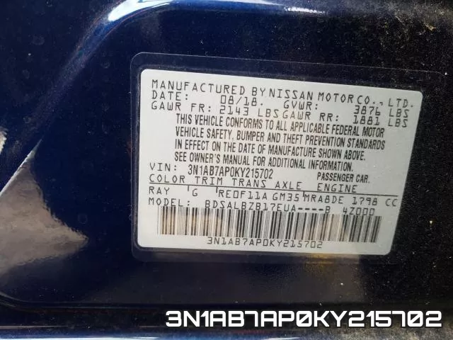 3N1AB7AP0KY215702 фото 2