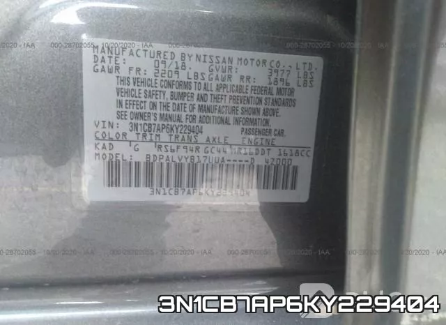 3N1CB7AP6KY229404 фото 9