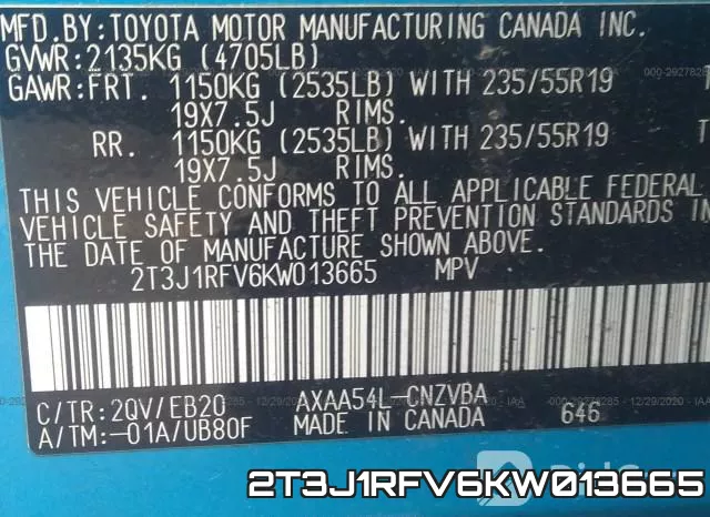 2T3J1RFV6KW013665 фото 9