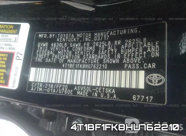 4T1BF1FK8HU762210 фото 8