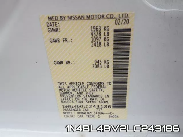1N4BL4BV2LC243186 фото 2