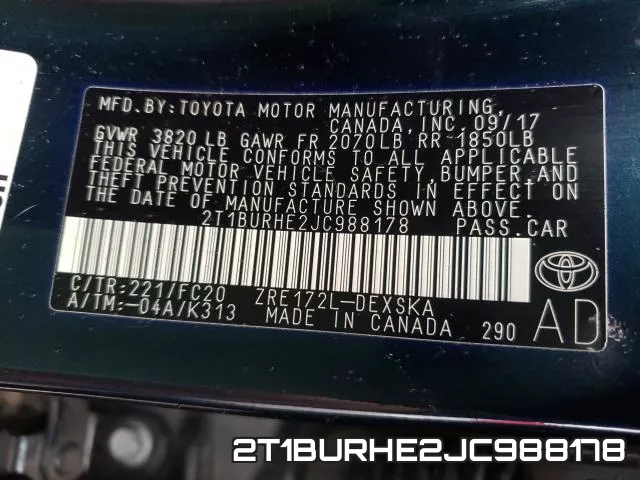 2T1BURHE2JC988178 фото 2
