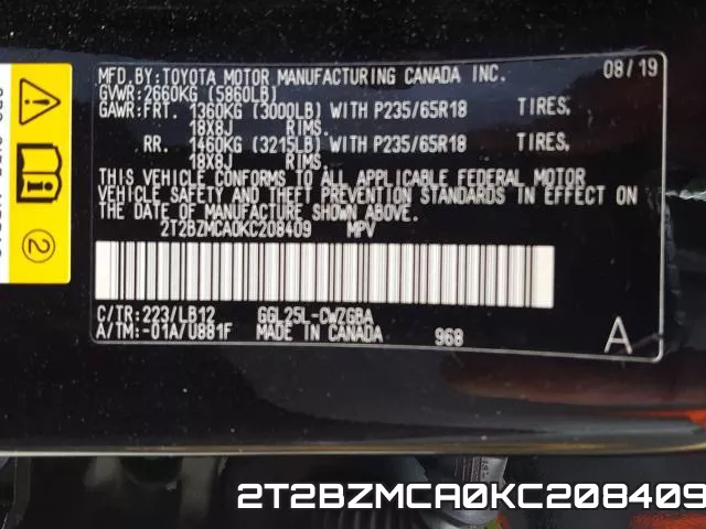 2T2BZMCA0KC208409 фото 2