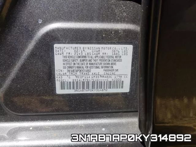 3N1AB7AP0KY314892 фото 2