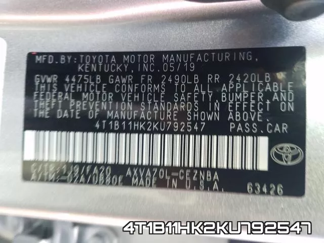 4T1B11HK2KU792547 фото 2