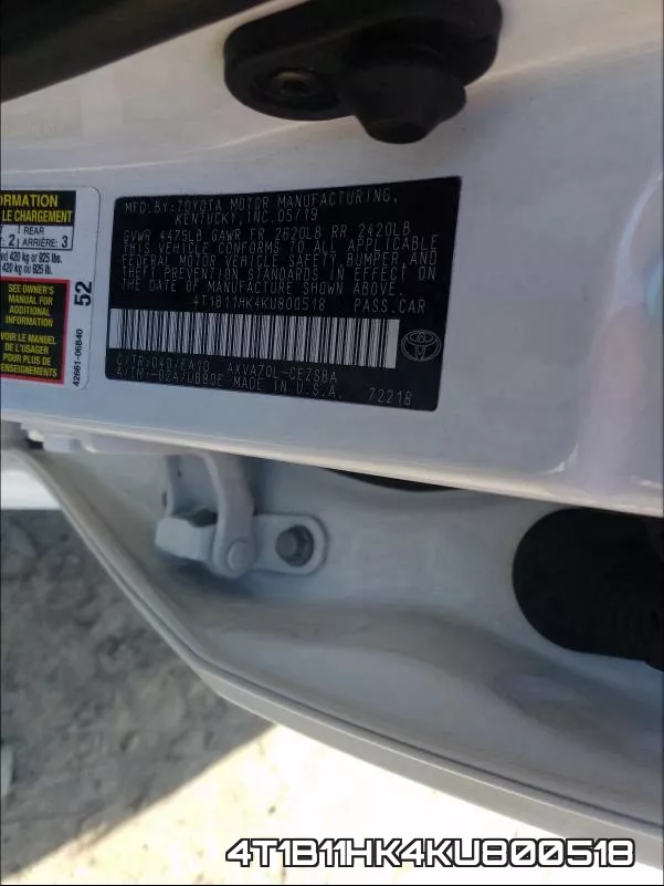 4T1B11HK4KU800518 фото 2