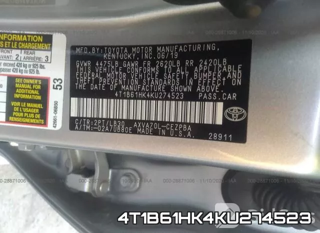 4T1B61HK4KU274523 фото 9