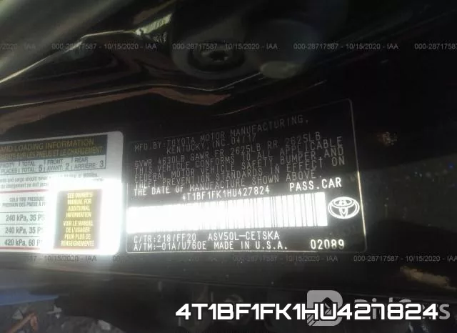 4T1BF1FK1HU427824 фото 9