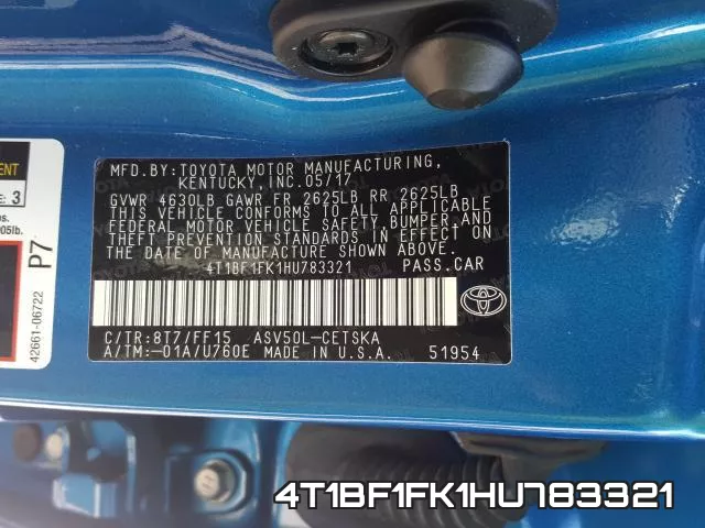 4T1BF1FK1HU783321 фото 2
