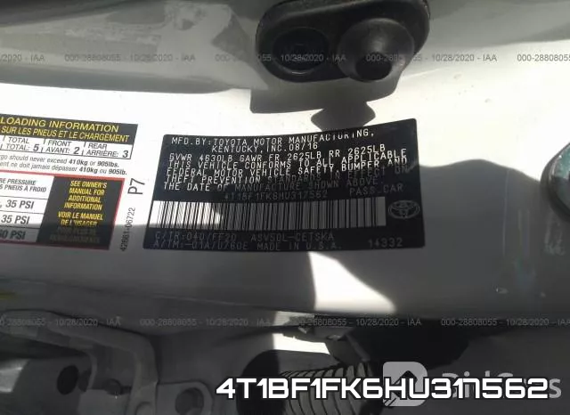 4T1BF1FK6HU317562 фото 10