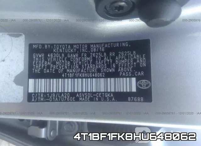 4T1BF1FK8HU648062 фото 9