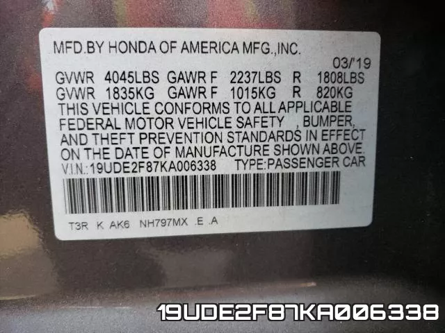 19UDE2F87KA006338 фото 2