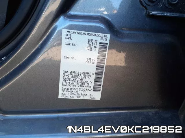 1N4BL4EV0KC219852 фото 2