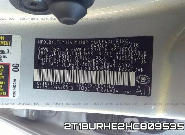 2T1BURHE2HC809535 фото 10