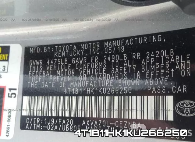 4T1B11HK1KU266250 фото 9