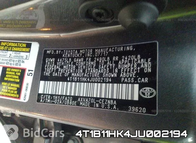 4T1B11HK4JU002194 фото 8