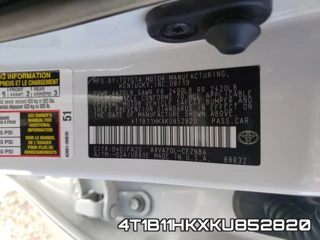 4T1B11HKXKU852820 фото 2