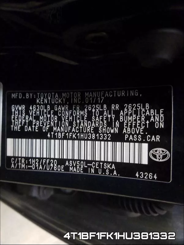 4T1BF1FK1HU381332 фото 2