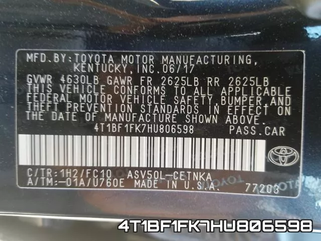 4T1BF1FK7HU806598 фото 2
