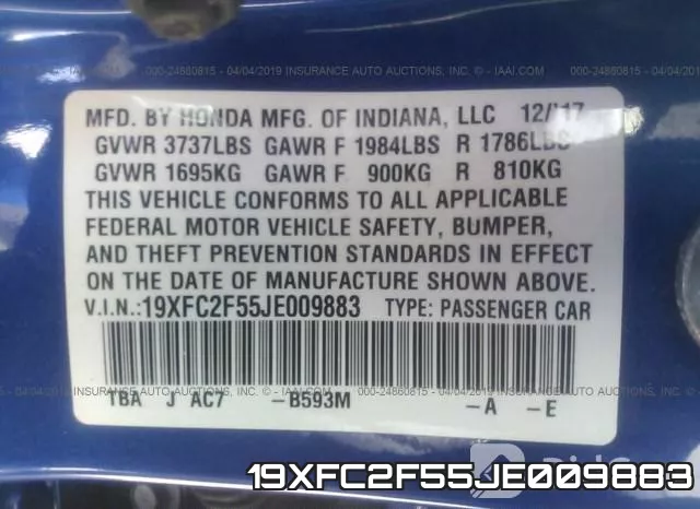 19XFC2F55JE009883 фото 10