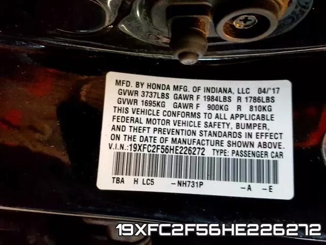 19XFC2F56HE226272 фото 2