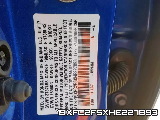 19XFC2F5XHE227893 фото 2