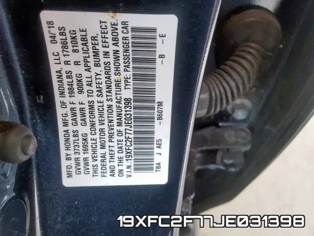 19XFC2F77JE031398 фото 2