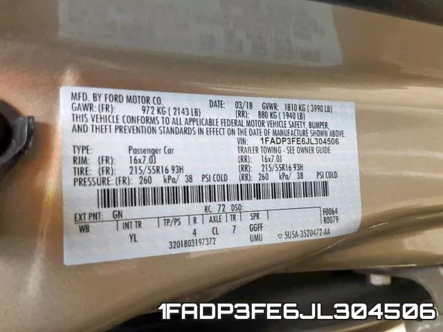 1FADP3FE6JL304506 фото 2