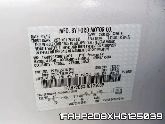 1FAHP2D8XHG125039 фото 2