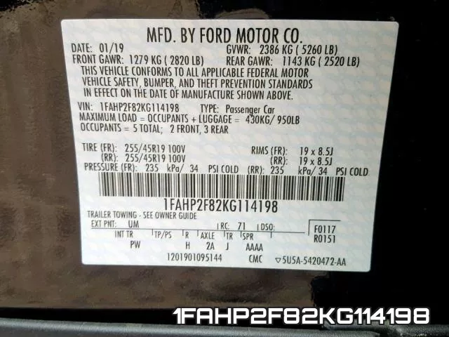 1FAHP2F82KG114198 фото 2