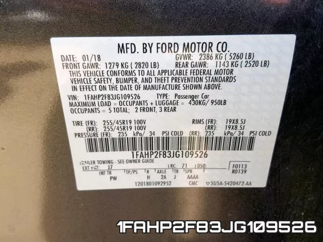 1FAHP2F83JG109526 фото 2