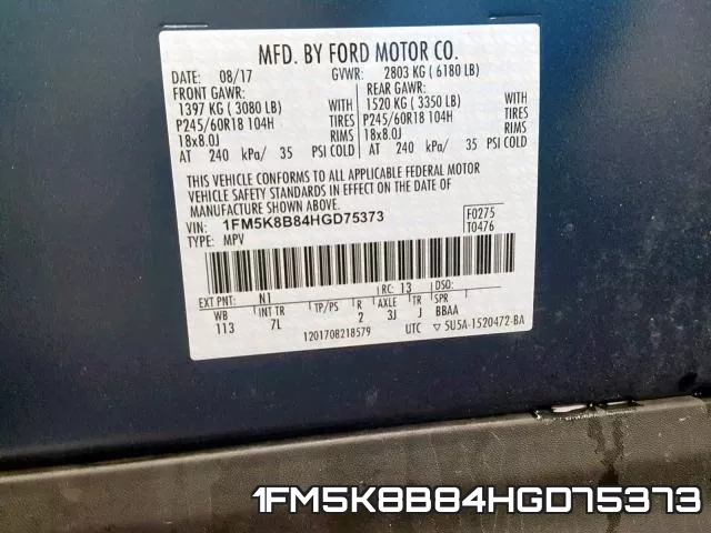 1FM5K8B84HGD75373 фото 2