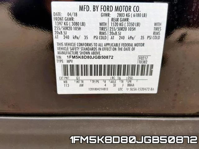 1FM5K8D80JGB50872 фото 2