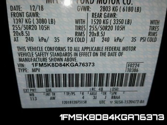 1FM5K8D84KGA76373 фото 2