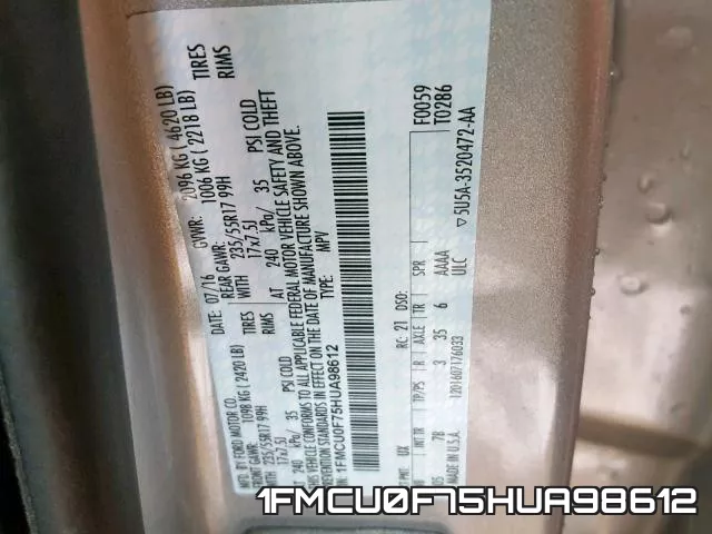 1FMCU0F75HUA98612 фото 2