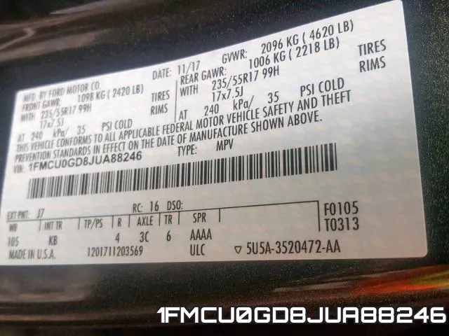 1FMCU0GD8JUA88246 фото 2