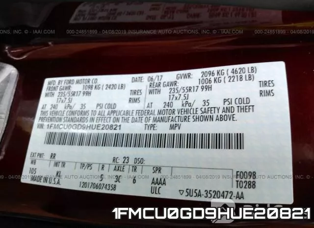1FMCU0GD9HUE20821 фото 10