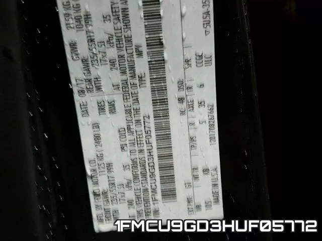 1FMCU9GD3HUF05772 фото 2