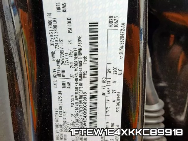 1FTEW1E4XKKC89918 фото 2