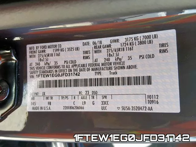 1FTEW1EG0JFD31742 фото 2