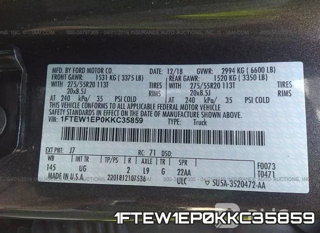 1FTEW1EP0KKC35859 фото 10