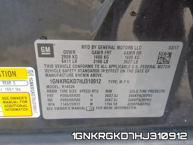1GNKRGKD7HJ310912 фото 2