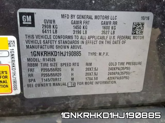 1GNKRHKD1HJ190885 фото 2