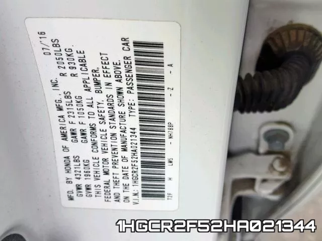 1HGCR2F52HA021344 фото 2
