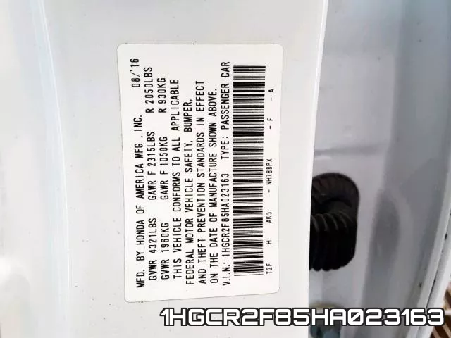 1HGCR2F85HA023163 фото 2