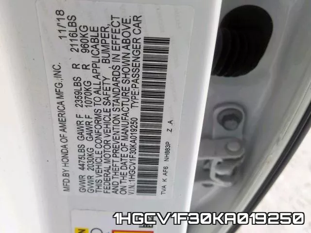 1HGCV1F30KA019250 фото 2